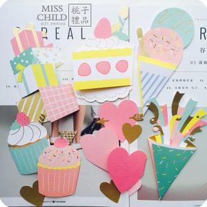 创意mini卡片 爱心礼物蛋糕甜筒造型折叠贺卡 生日卡片 感谢卡