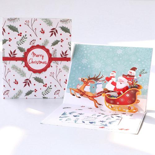 立体圣诞鹿车圣诞节贺卡创意祝福明信片送留言小卡片手工厂家供应