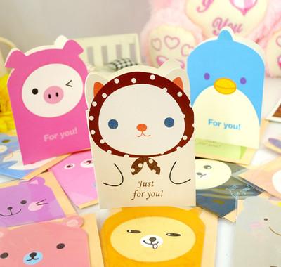 韩国创意可爱动物表情贺卡 儿童节日祝福小卡片 留言卡 带信封
