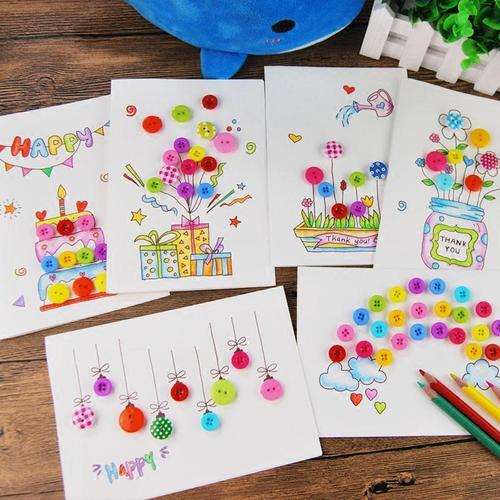 儿童自制创意纽扣画立体卡片感恩节贺卡新年春节手工diy制作材料