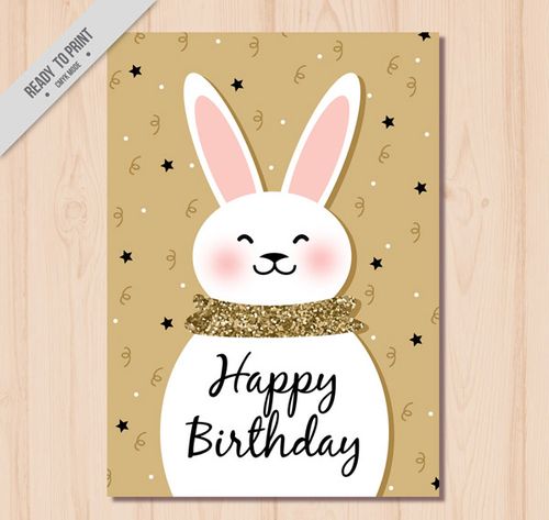 免费领取素材分类 矢量生日所需点数0点可爱笑脸兔子生日贺卡矢量