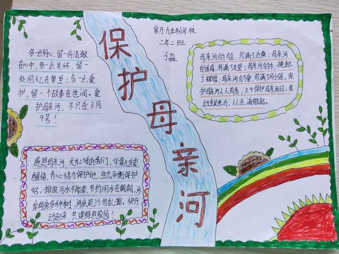 学生通过制作手抄报的形式来表达对保护母亲河的重要意义