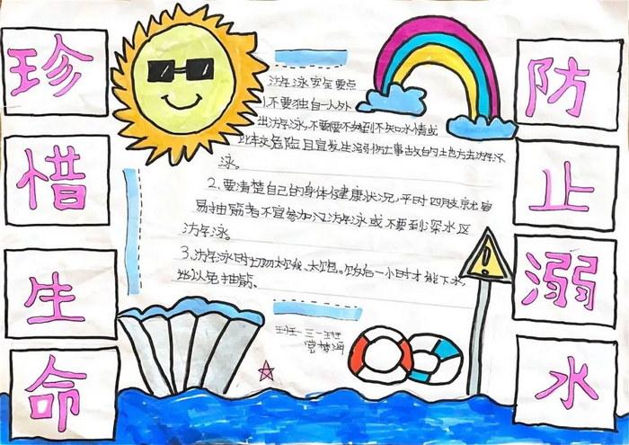 3第三张2第二张1第一张小学五年级防溺水手抄报怎么画