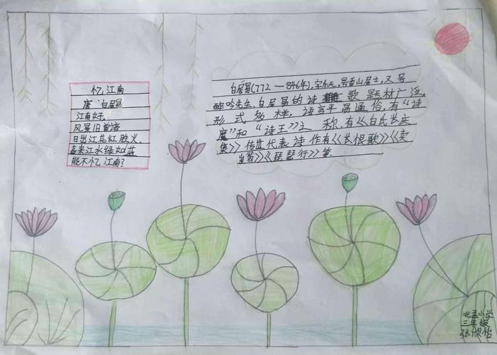 三年级张欣怡同学绘制的古诗词《忆江南》手抄报