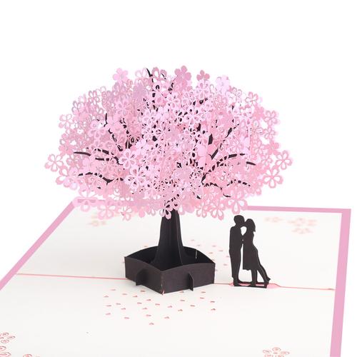 品妮3d立体樱花树创意情人节贺卡