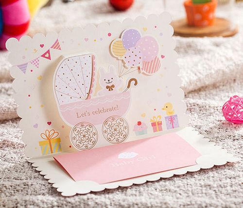 韩国创意祝福新生婴儿女宝宝孩生日出生贺卡baby满月邀请派对卡片