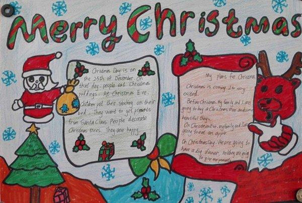 英语圣诞节手抄报图片和蔼的圣诞老人画画手抄报零二七艺考