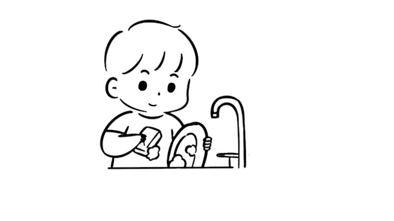 小男孩儿洗碗的简笔画