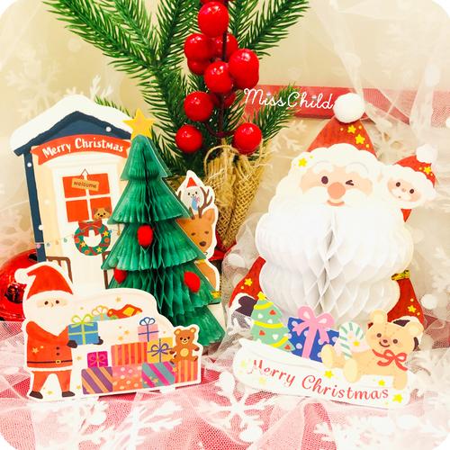 日本大创圣诞立体卡片创意圣诞老人圣诞树造型留言礼品贺卡
