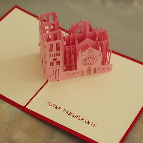 3d立体贺卡纸雕 巴黎圣母院 创意镂空diy建筑纪念贺卡明信片贺卡