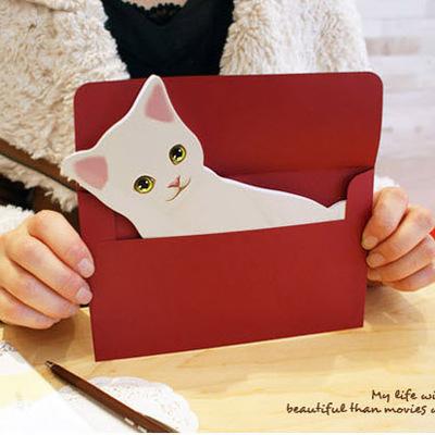年未促销 特价韩国可爱猫咪创意贺卡生日祝福卡片节日春节新年卡片