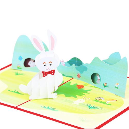 厂家供应2021复活节立体贺卡创意贺卡3d立体纸雕兔子个性祝福卡片