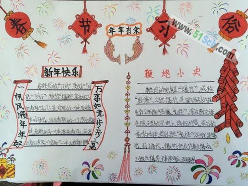 这是我去年做的一张关于春节风俗的手抄报这张手抄报颜色鲜艳画面