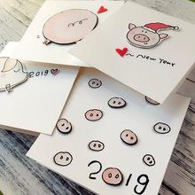 2019猪猪系列1 圣诞新年春节手工贺卡商务贺高档贺卡贺卡材料包