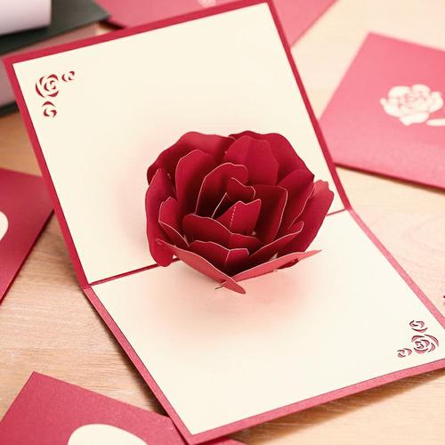 3d玫瑰花立体贺卡情人节礼物樱花创意结婚情侣表白生日