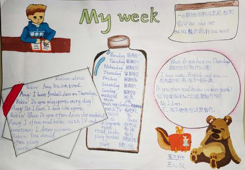其它 五年级第二单元优秀英语手抄报展示 写美篇  一周七天用英语该