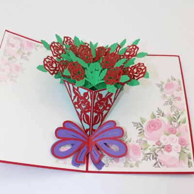 新款水仙花花篮求婚孔雀创意3d立体贺卡折纸剪纸雕刻情人手工爆款