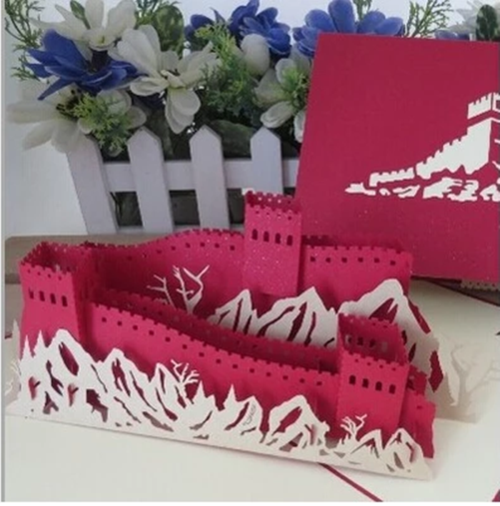 新款热卖 国庆节礼物3d立体贺卡长城 中国剪纸艺术 厂家直销