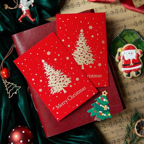 圣诞节平安夜丝绒贺卡创意礼盒装饰感恩可手写祝福语卡片单张