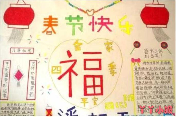 一年级春节快乐福字手抄报怎么画简单好看小学生