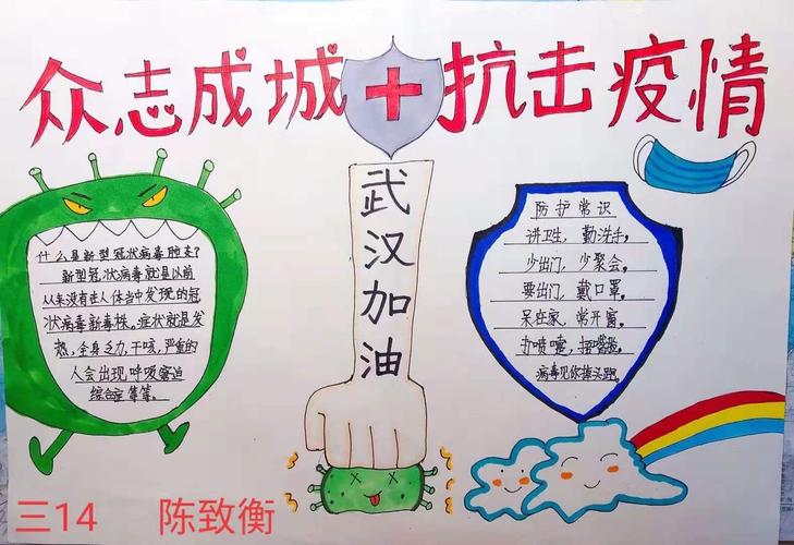 学校的学子们绘制手抄报积极宣传病毒防控知识表达对医护人员的敬意