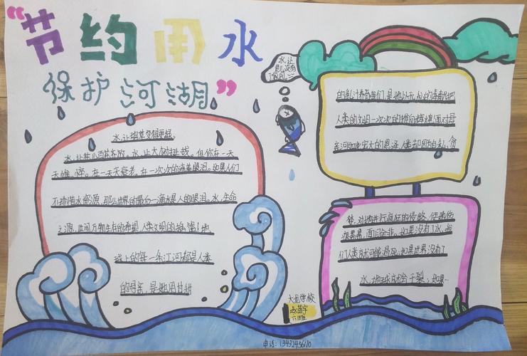 六1班赵苗宇同学的节约用水防护河湖手抄报展示.
