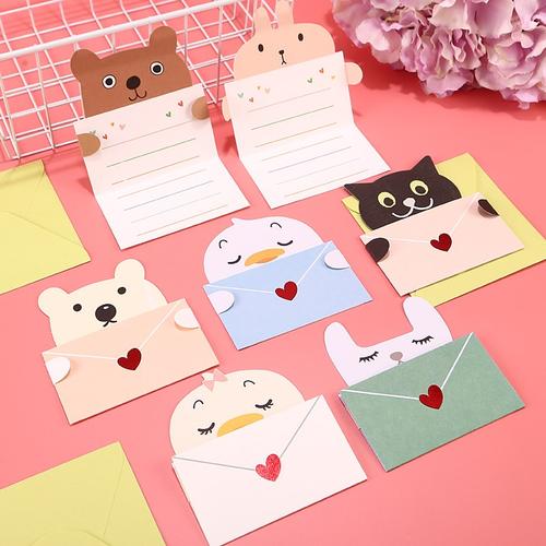 日韩创意节日贺卡送信封卡通动物可爱卡片纸儿童节日感谢留言卡