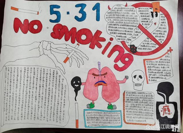 图7为学生办的禁烟手抄报远离烟草拥抱健康.