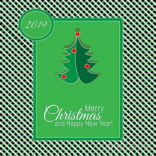 圣诞快乐新年快乐绿色设计贺卡绿色背景下寒假矢量设计