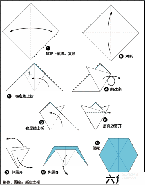 六角无限翻折纸折痕