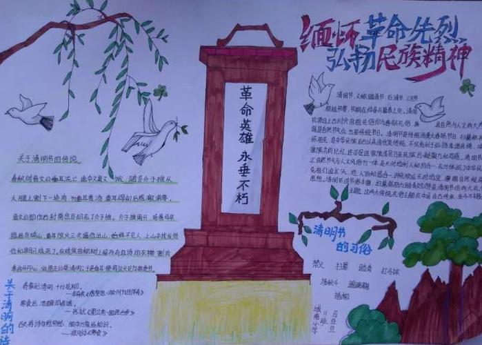 小学生关于清明节英雄颂纪念碑手抄报模板图片