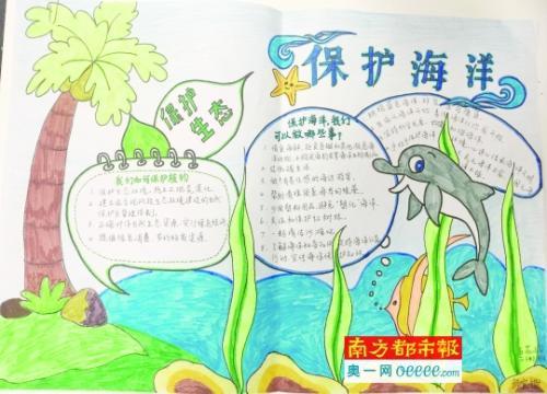手抄报获得一等奖作品百花小学保护生态保护海洋.