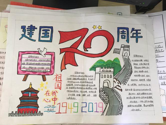 鹤阳初级中学建国70周年主题手抄报