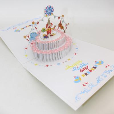 新款创意3d立体贺卡剪纸彩印生日蛋糕小丑祝福卡手工diy折纸摆件