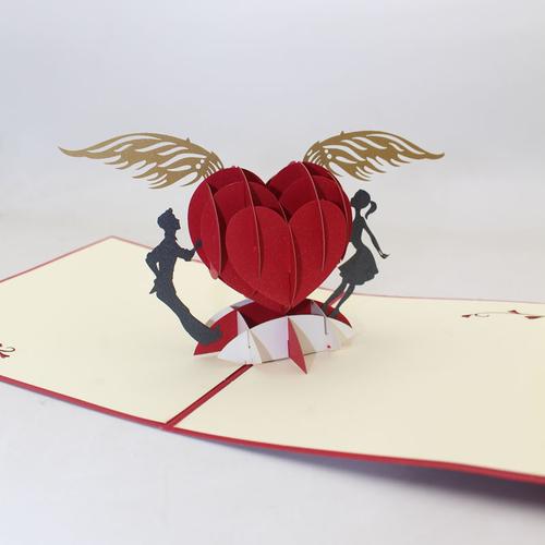 节日新款创意3d立体贺卡剪纸折纸摆件爱的翅膀七夕情人节祝福礼品