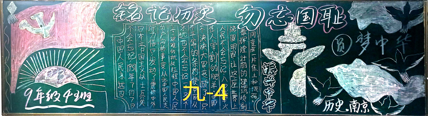 铭记历史勿忘国耻纪念南京大屠杀九年级黑板报展示