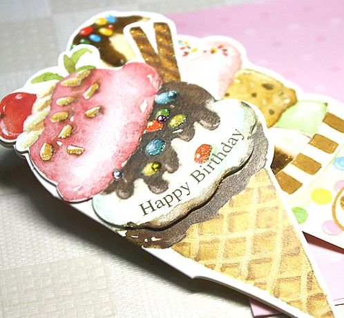 韩国woodcard立体叠贺卡 卡通生日卡 祝福卡片 甜筒冰淇淋