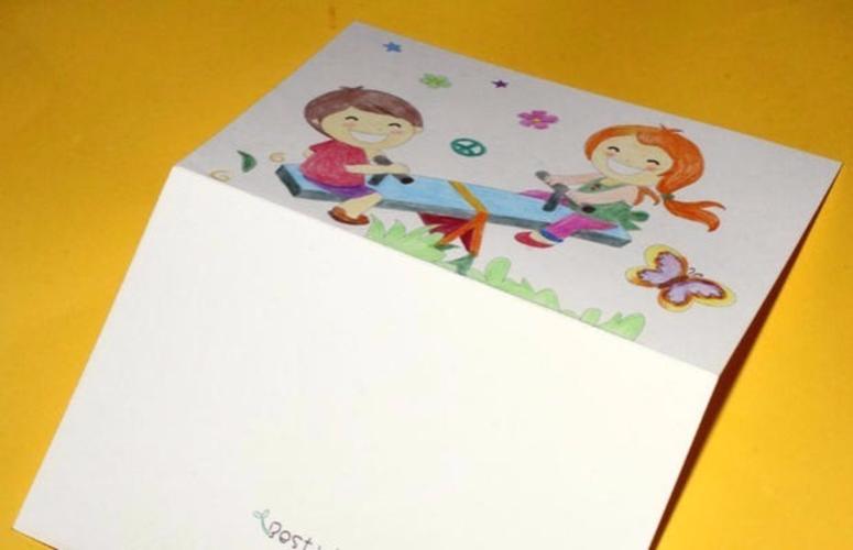 彩铅手绘明信片 亲子活动diy卡 儿童手工卡片 生日贺卡 创意礼物