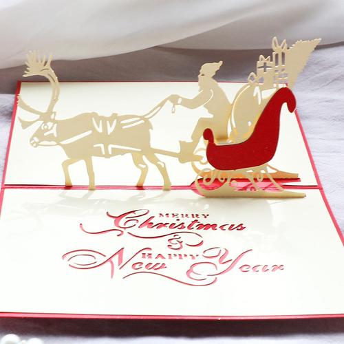 圣诞节3d立体手工剪纸雕刻贺卡圣诞城堡新年感恩礼物商务卡可定制-图2