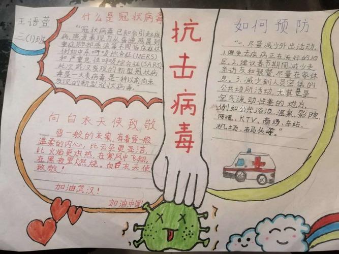 城关二小三年级开展线上手抄报比赛活动为武汉助力防疫宣传海报手抄报