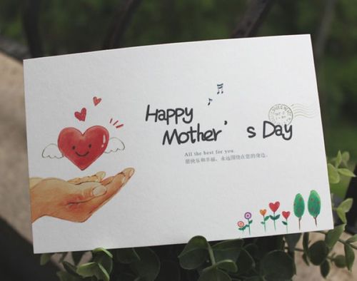 母亲节快乐 单张明信片 背面空白 贺卡卡片diy手绘插画