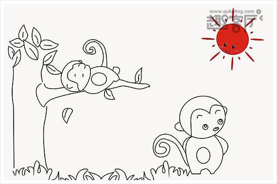 猴子爬树简笔画可爱图片