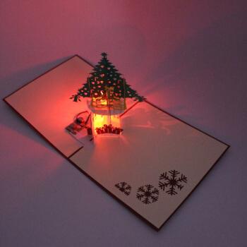 3d立体贺卡 剪纸雕刻灯光新年生日圣诞带音乐发光贺卡