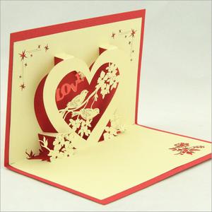 三八节爱情立体贺卡 浪漫比翼双飞鸟创意3d祝福语卡片 中国风纸雕