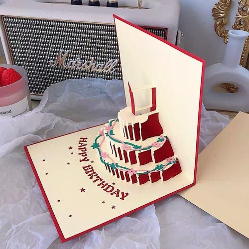 韩国ins创意可爱生日礼物少女心生日蛋糕祝福贺卡折叠3d立体卡片 3d