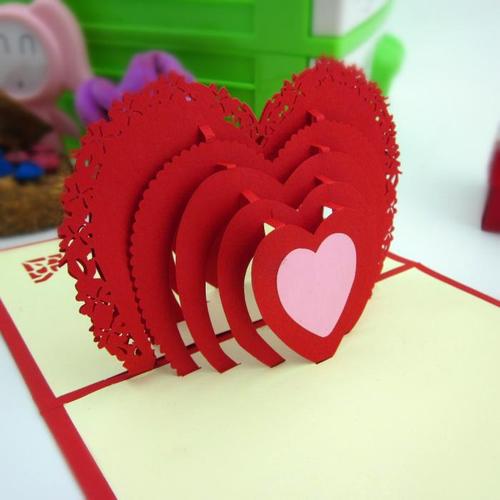 情人节礼品创意贺卡 手工立体纸雕爱人情侣婚礼礼物爱心卡片心形