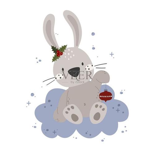 贺卡可爱的新年小兔子斯堪的纳维亚半岛正版矢量图素材下载id