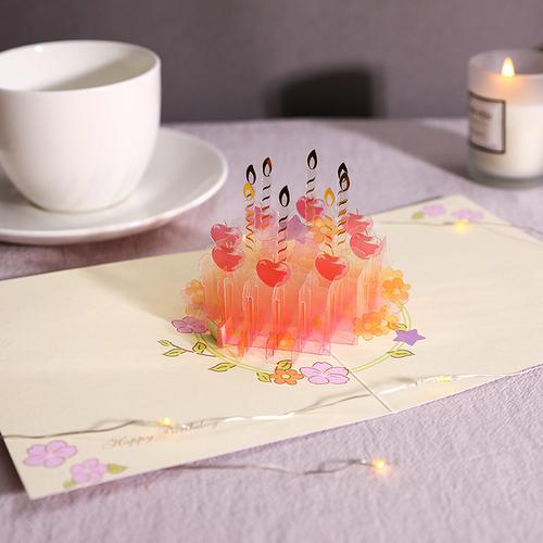 生日蛋糕贺卡3diy韩国创意手工立体折叠卡片高档代手写字新年礼物-图4