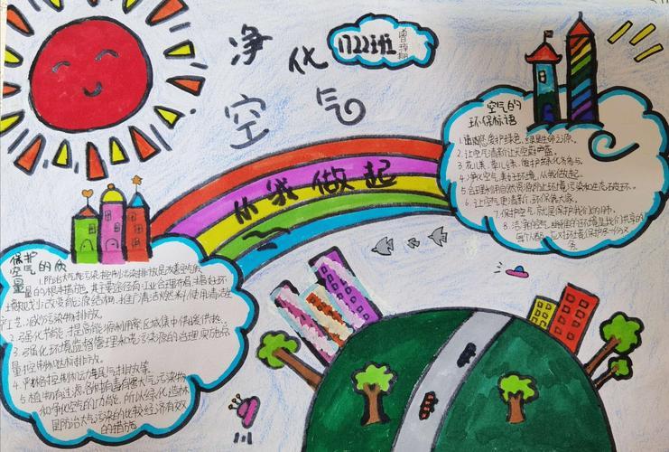 湘潭子敬学校四年级项目式学习净化空气 从我做起主题之手抄报活动