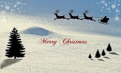 圣诞节 圣诞贺卡 冬天 雪景 驯鹿雪橇 圣诞老人 圣诞祝福 雪